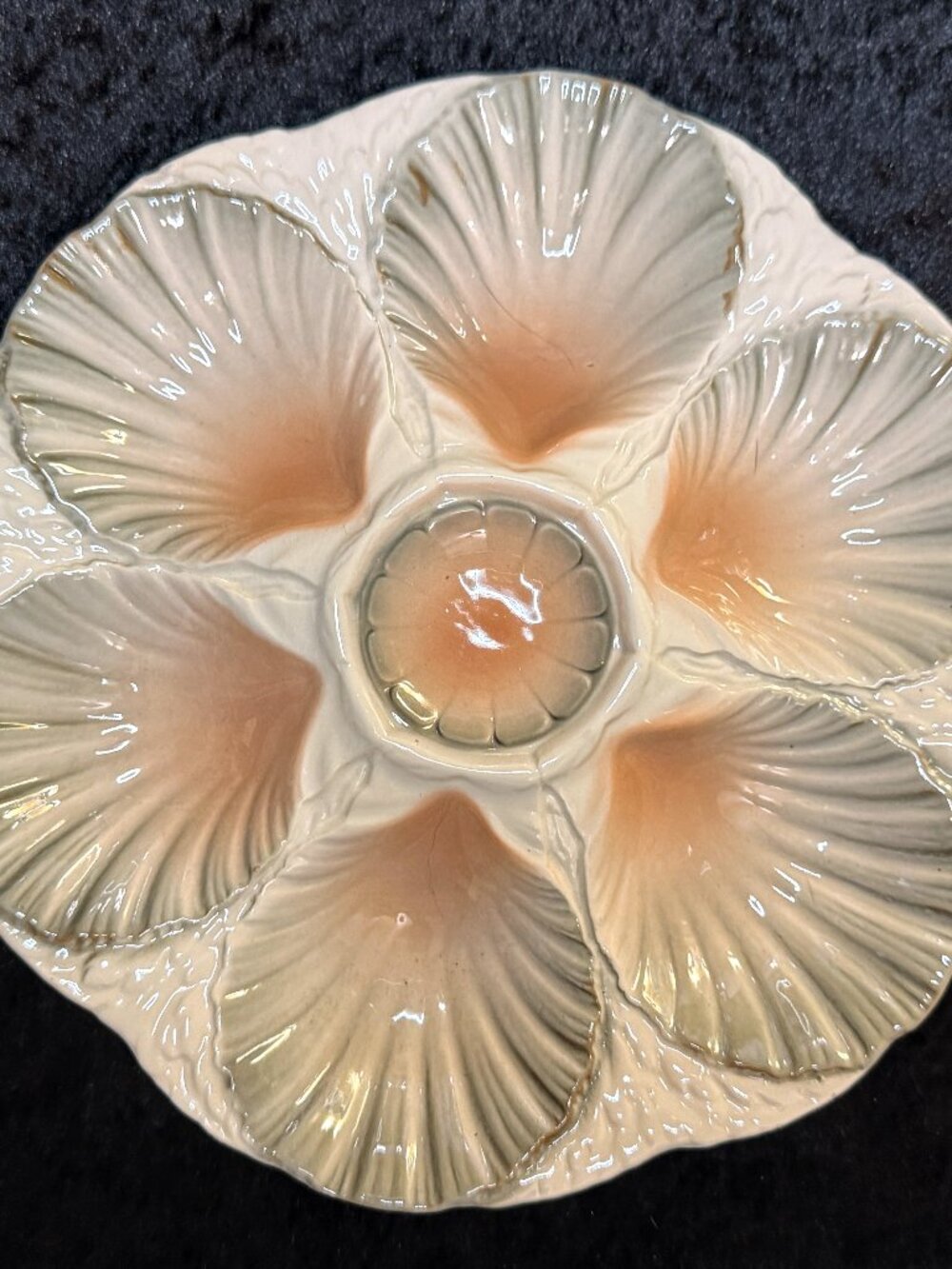 Vintage Sarreguemines France Oyster Plate Majolica 9.125” A941
